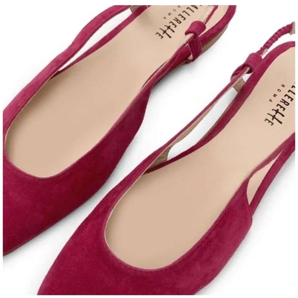 BALLERETTE • Fuchsia Suede Square Toe Slingback Ballet Flats Made In Italy - Picture 3 of 7